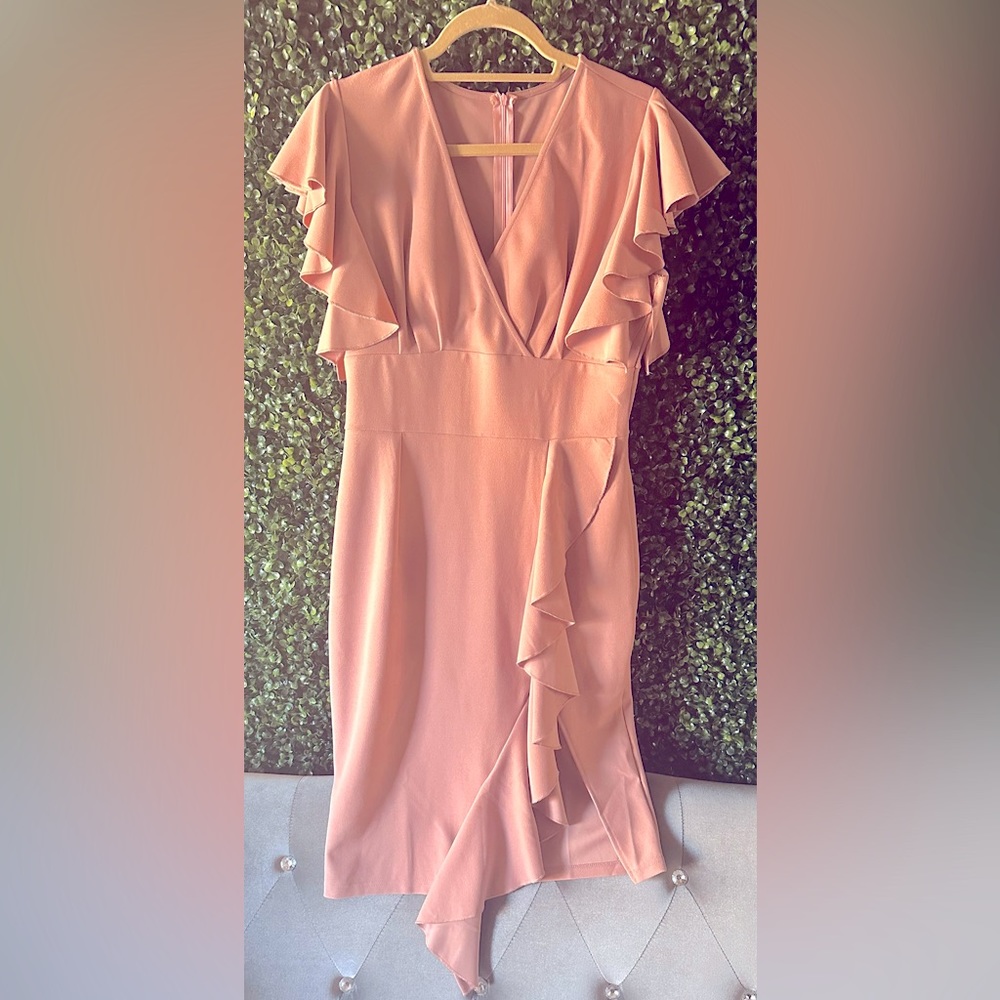 Blush Pink V-Neck Midi Dress